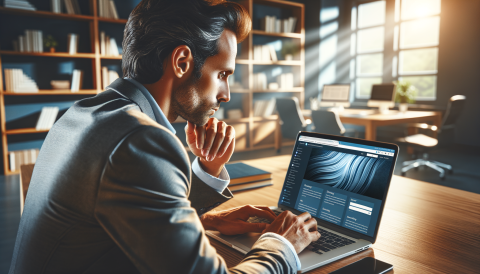 create a banner of a mid-30's guy working on a laptop.  We should be looking over his shoulder.  The setting is a comfortable office.  on the screen should be a Drupal website with a great design